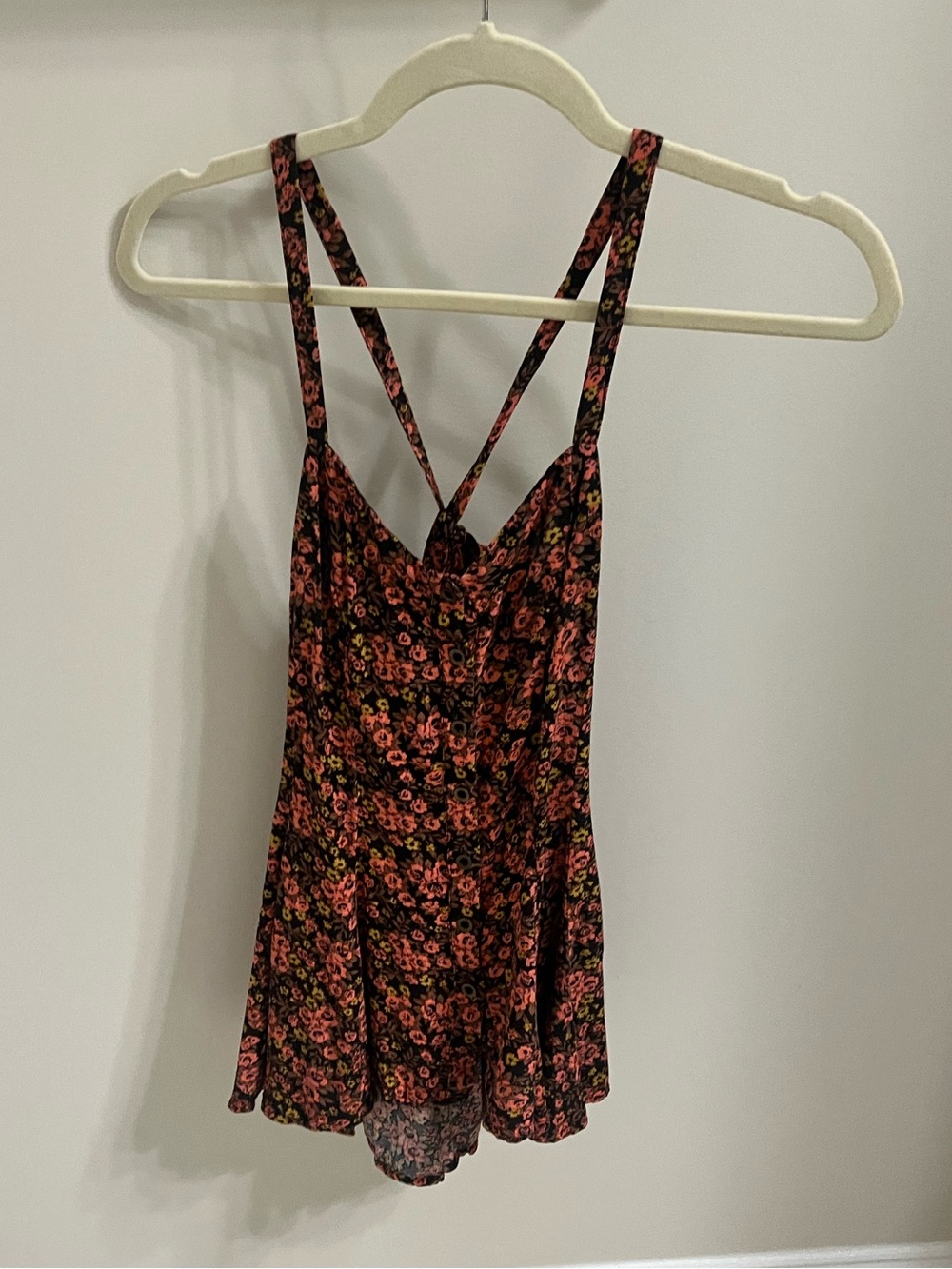 Intimately Free People Floral Crisscross Peplum Cami XS Lace Up Back Boho
